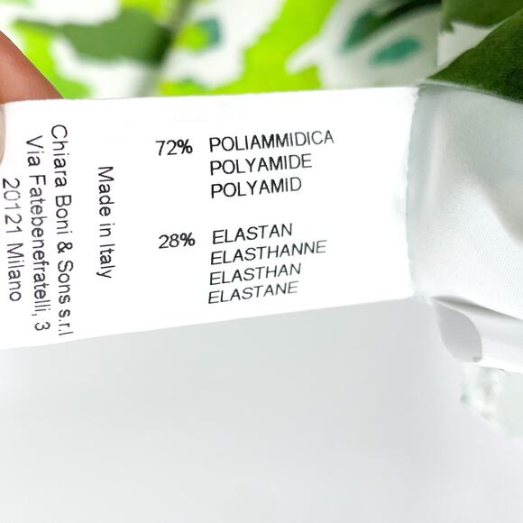 Chiara Boni‎ Chaz Dress Green White Print Sheath One Shoulder Peplum Sz 4 - Picture 10 of 11